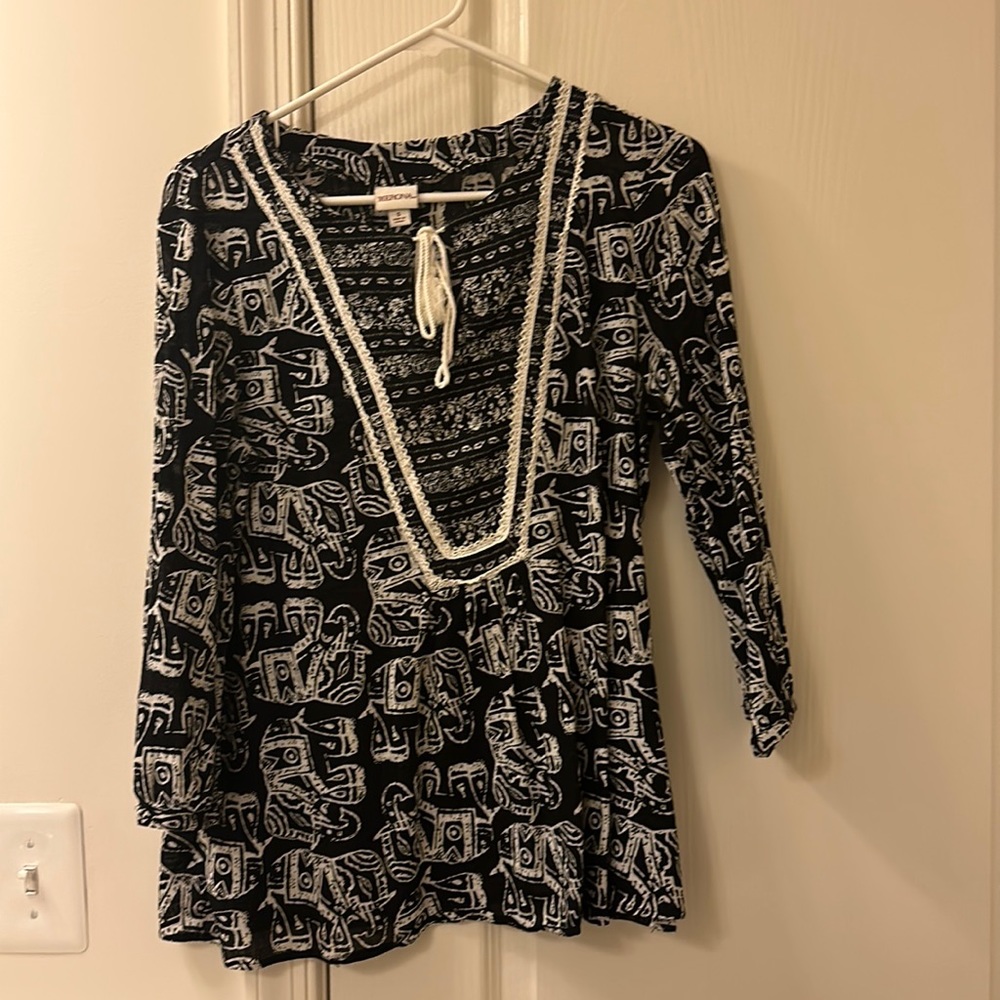 elephant cotton black and white blouse